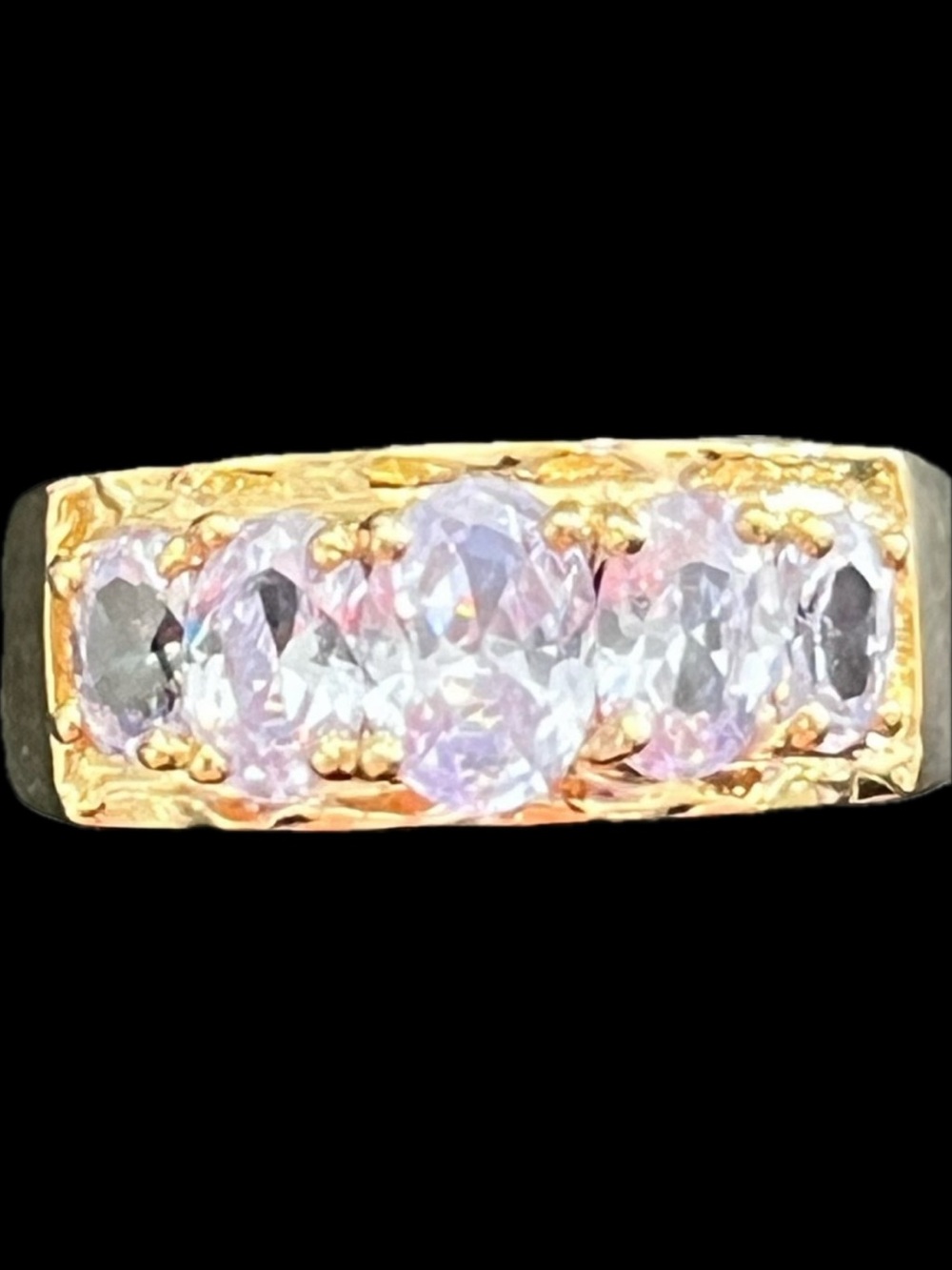 Tehnibond lavender CZ oval cut wedding anniversary cocktail band ring gold HSN